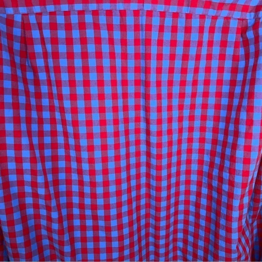 Large J Crew Mens Plaid Shirt Blue Red Cotton Button Front Long Sleeve Preppy